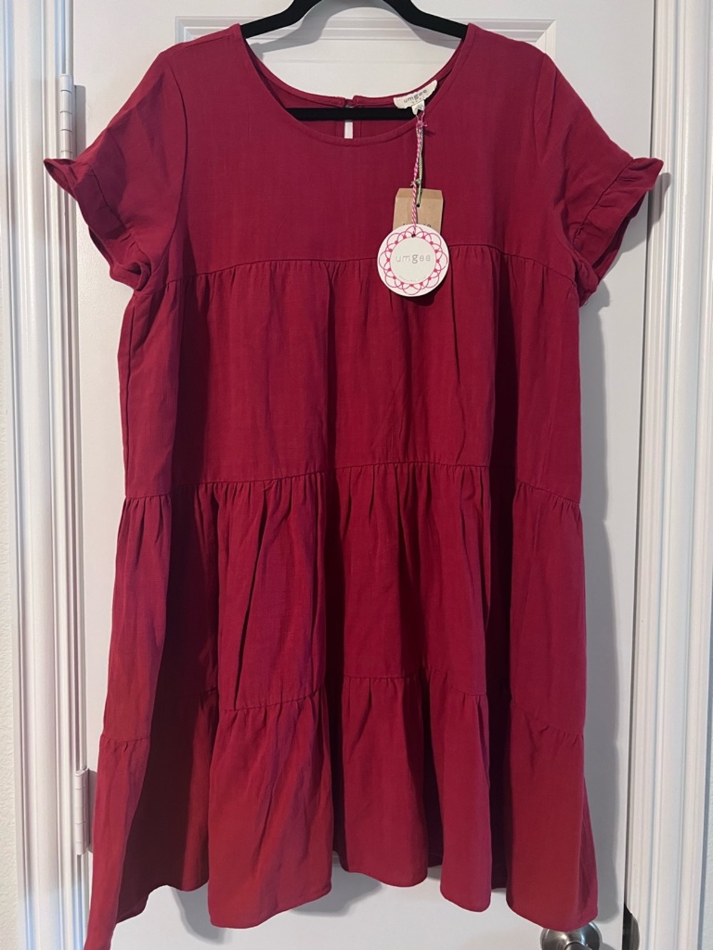 Umgee Red Tiered Short Sleeve Dress